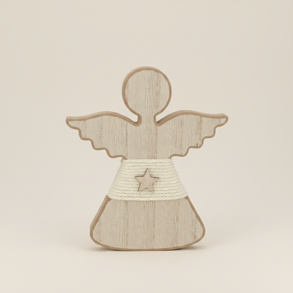 Houten Engeltje op Voet (18 cm) – Optioneel met Naam of Spreuk