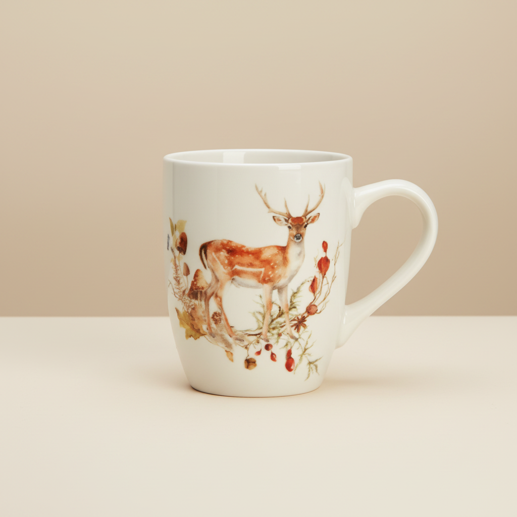 Luxe Porseleinen Mok met Hert - 300ml Wintermok