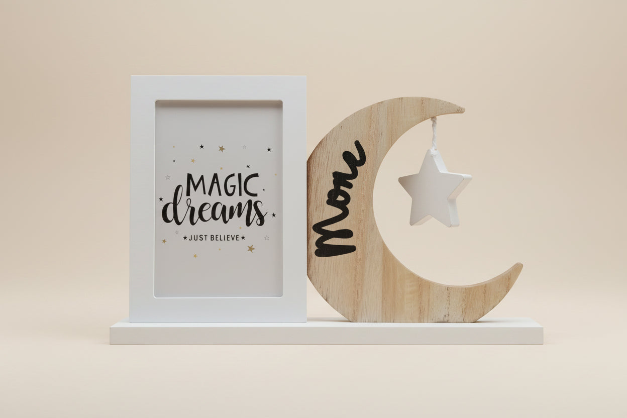 Houten Kinderkamer Fotolijst met Maan en Ster – Wit/Naturel