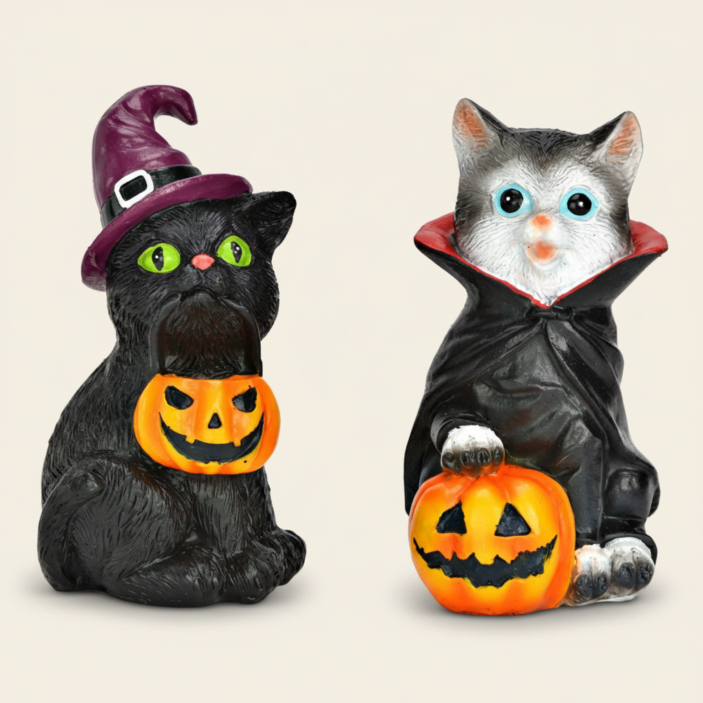Halloween Kat met Pompoen Decoratie - Set van 2 stuks