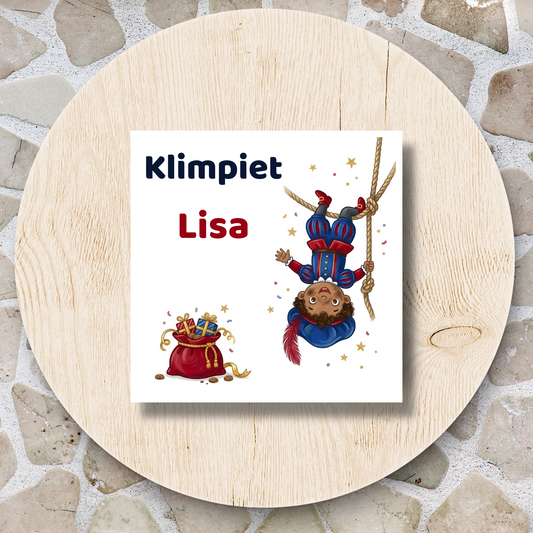 Keramieken tegeltje ‘Klimpiet’ – Met naam – 15 × 15 cm