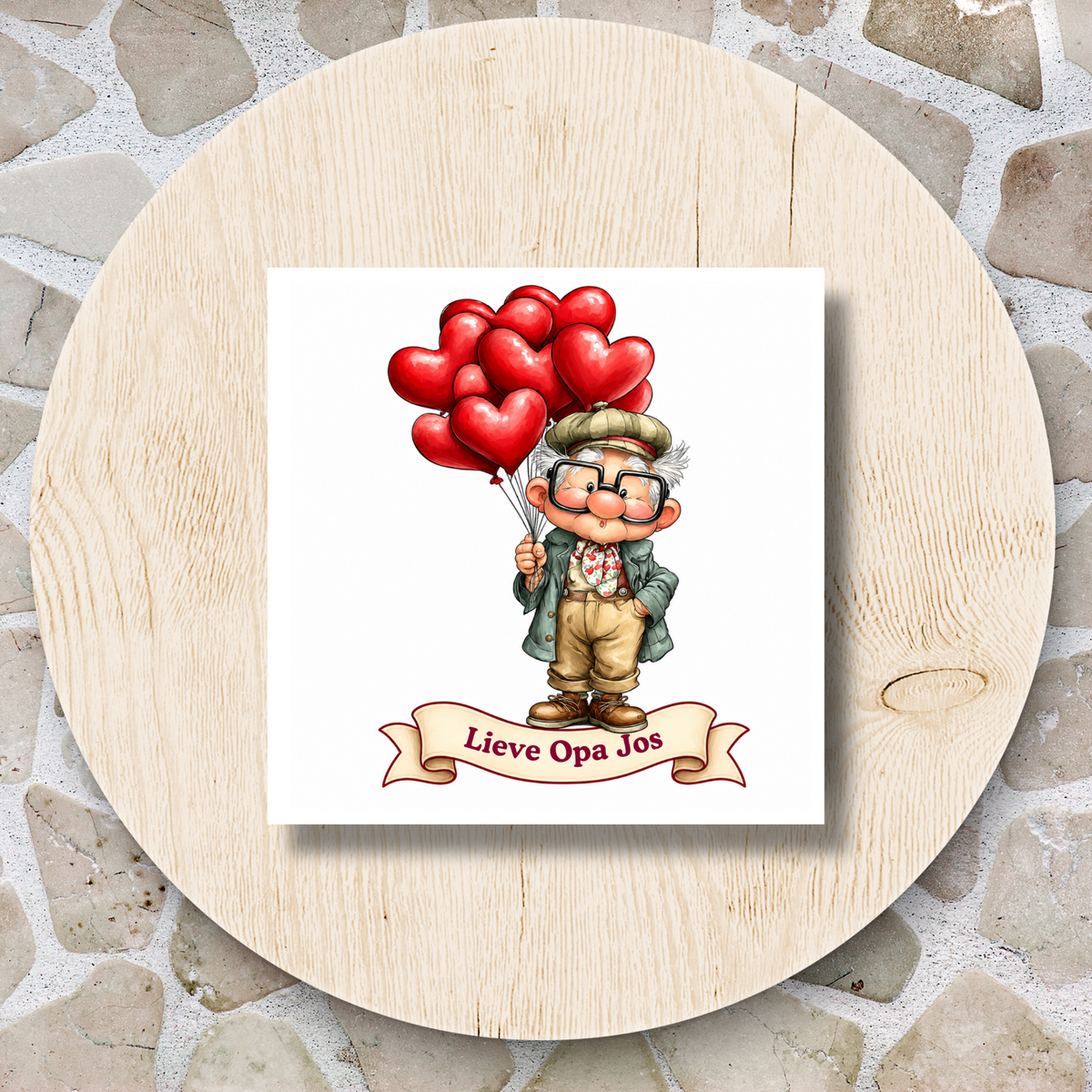 Keramieken tegeltje ‘Voor opa, met liefde’ – Gepersonaliseerd – 15 × 15 cm