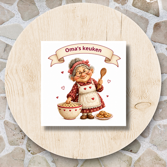Keramieken tegeltje ‘Oma’s keuken’ – Gepersonaliseerd – 15 × 15 cm