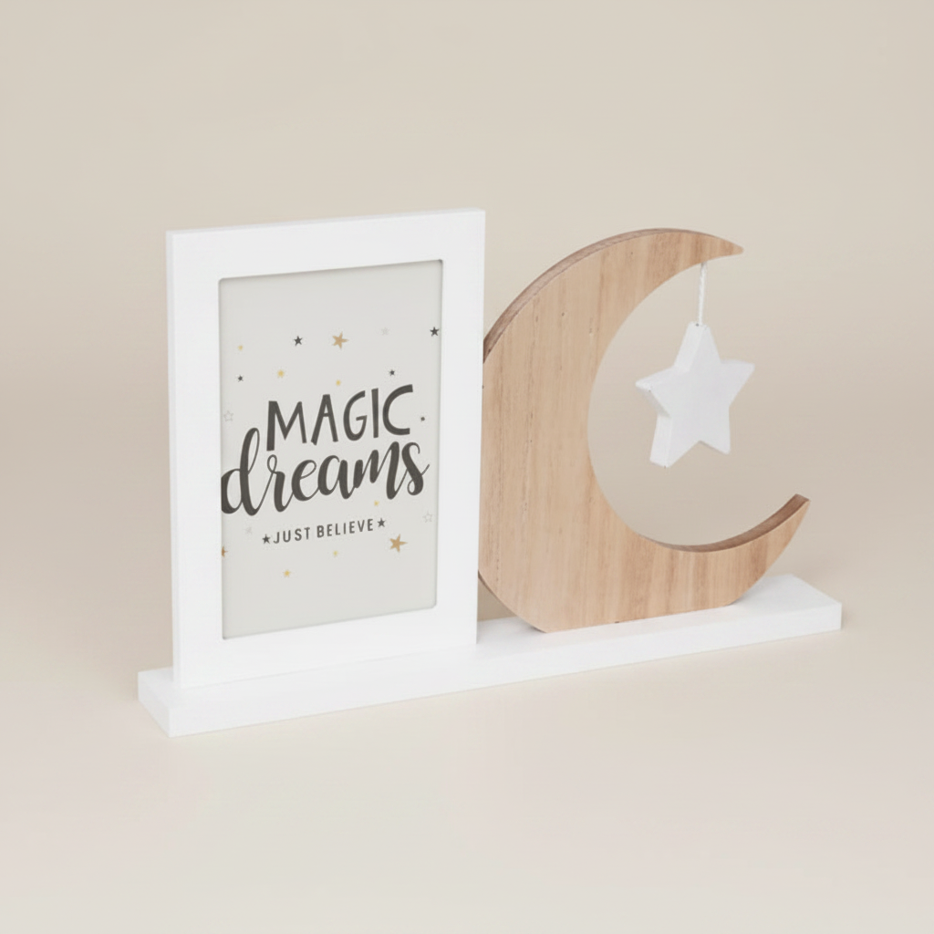 Houten Kinderkamer Fotolijst met Maan en Ster – Wit/Naturel