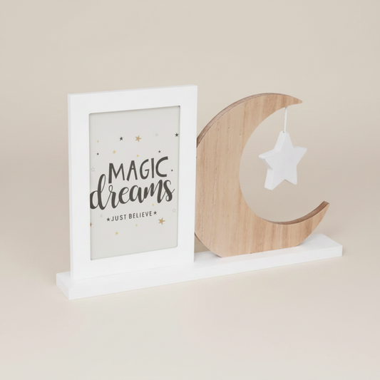 Houten Kinderkamer Fotolijst met Maan en Ster – Wit/Naturel