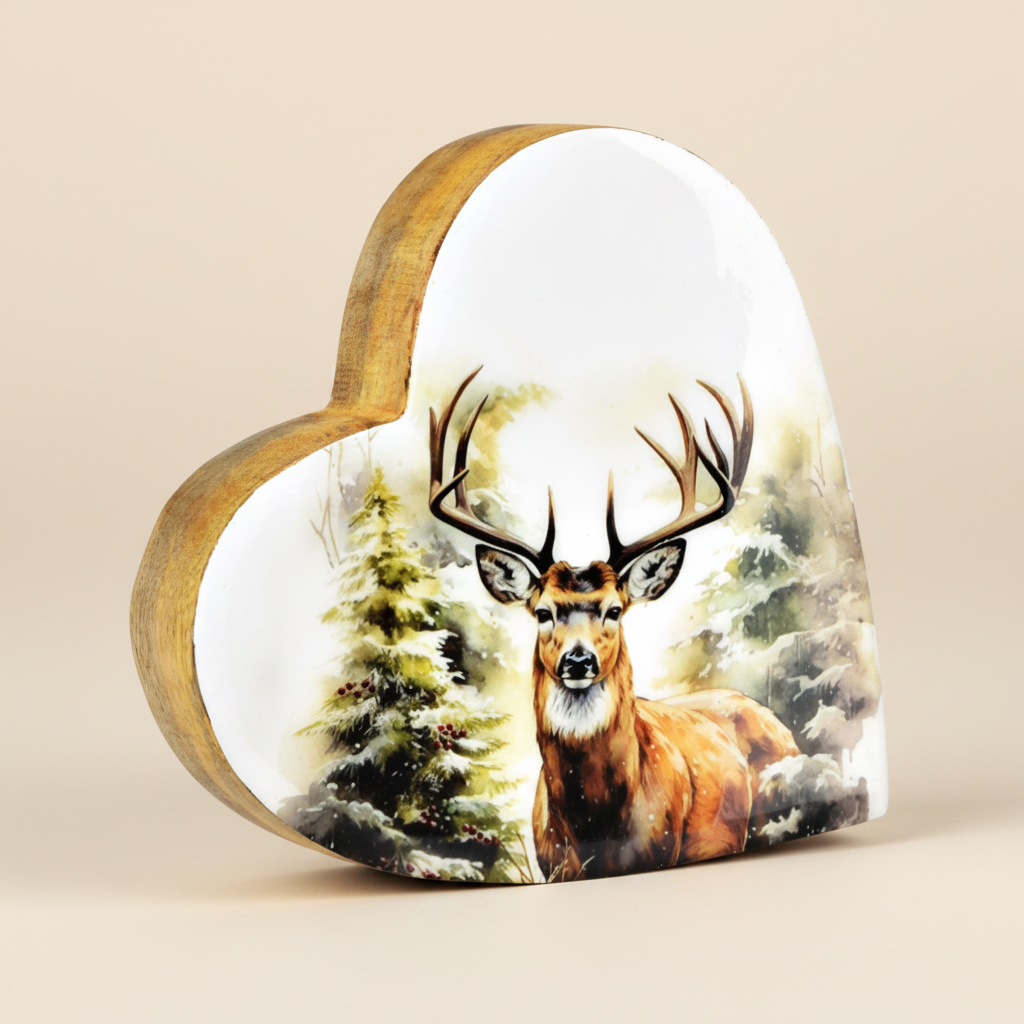 Houten Decoratie Hart met Hert – Landelijke Sfeer van Mangohout
