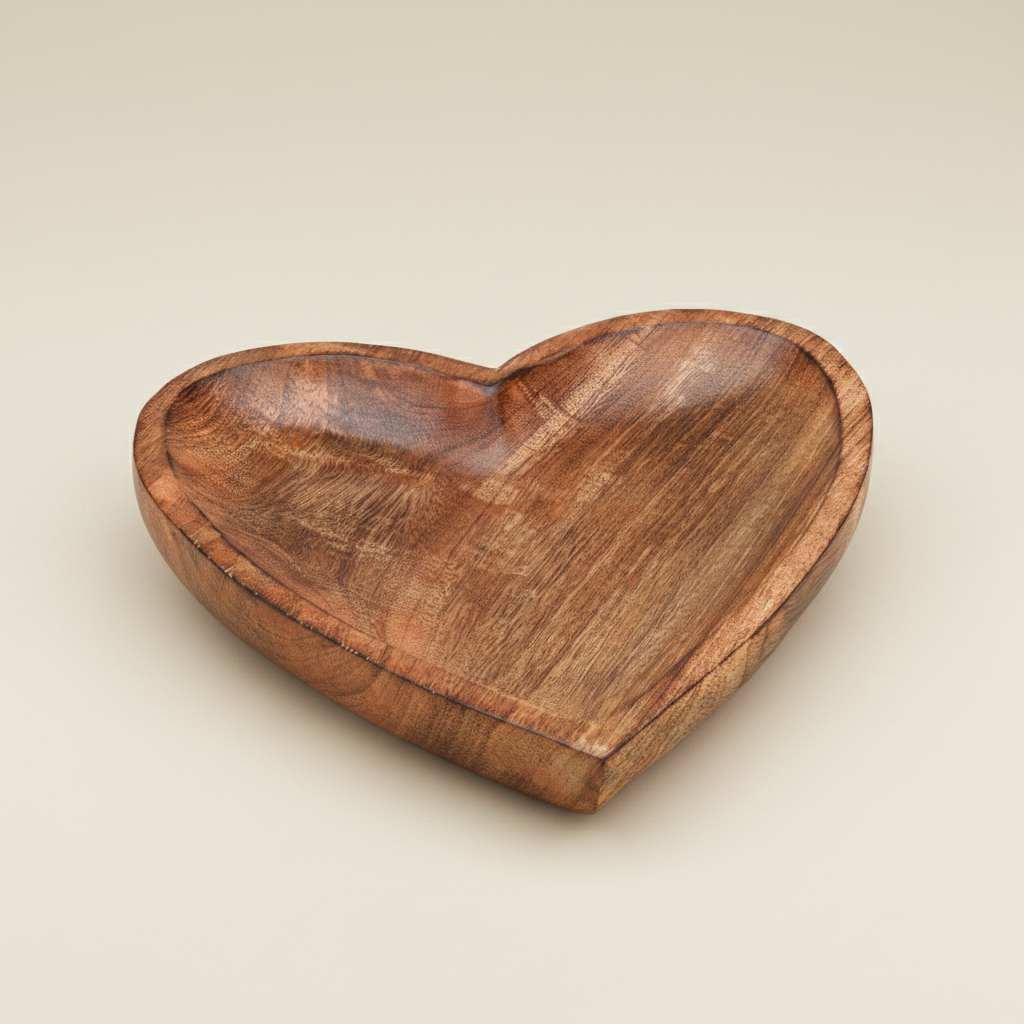 Decoratieve Hart Schaal van Mangohout - 26 cm