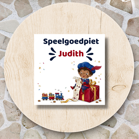 Keramieken tegeltje ‘Speelgoedpiet’ – Met naam – 15 × 15 cm