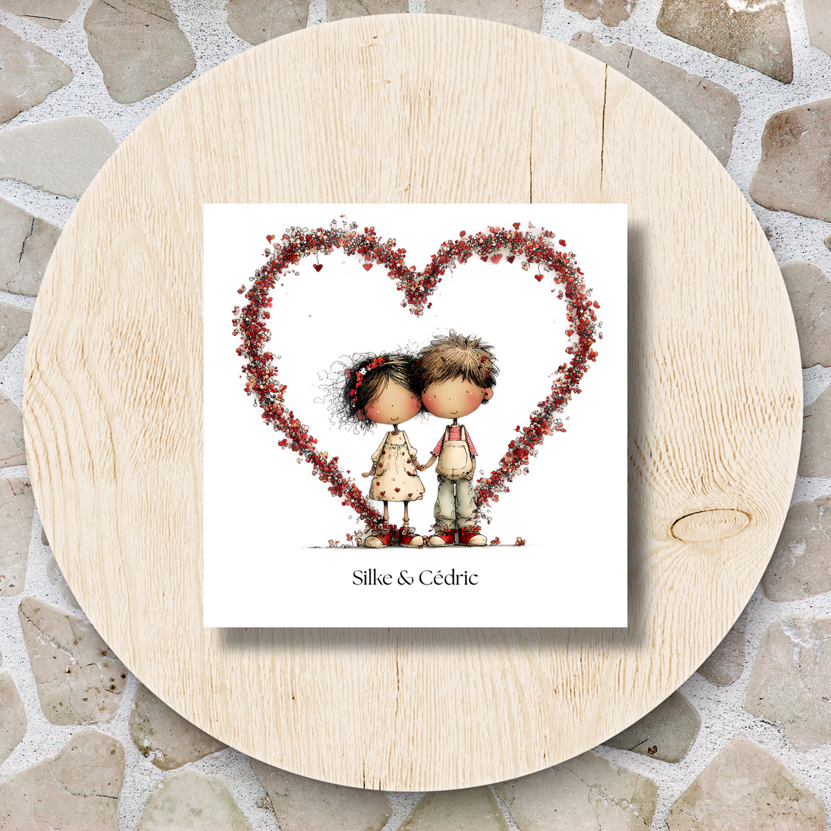 Keramieken tegeltje met koppeltje – Gepersonaliseerd – 15 × 15 cm