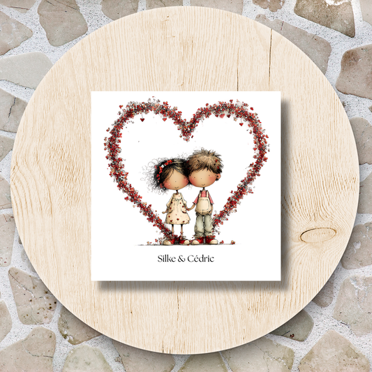 Keramieken tegeltje met koppeltje – Gepersonaliseerd – 15 × 15 cm