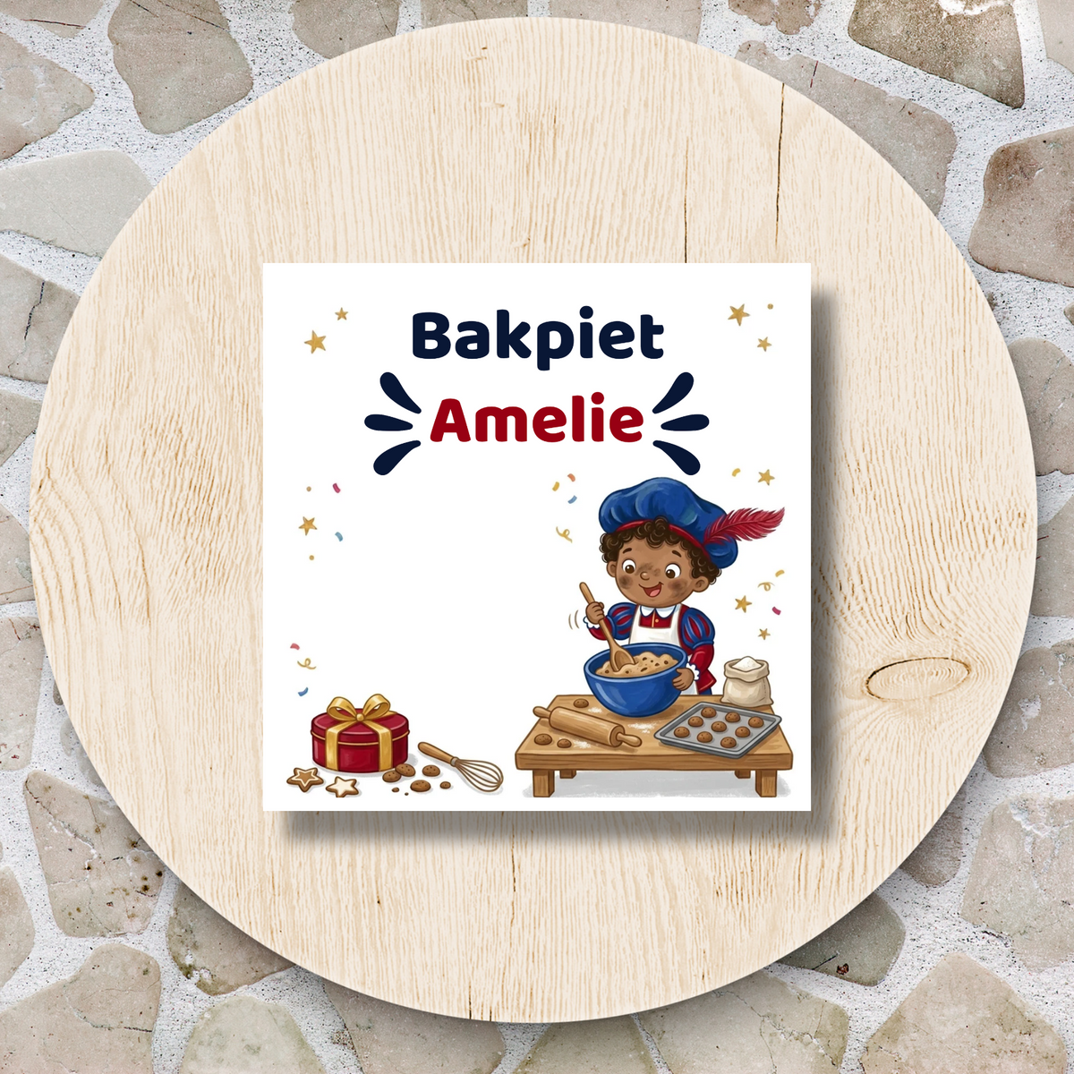 Keramieken tegeltje ‘Bakpiet’ – Met naam – 15 × 15 cm