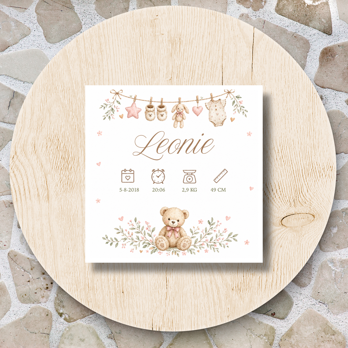 Keramieken geboortetegeltje ‘Beertje roze’ – Gepersonaliseerd – 15 × 15 cm (kopie)
