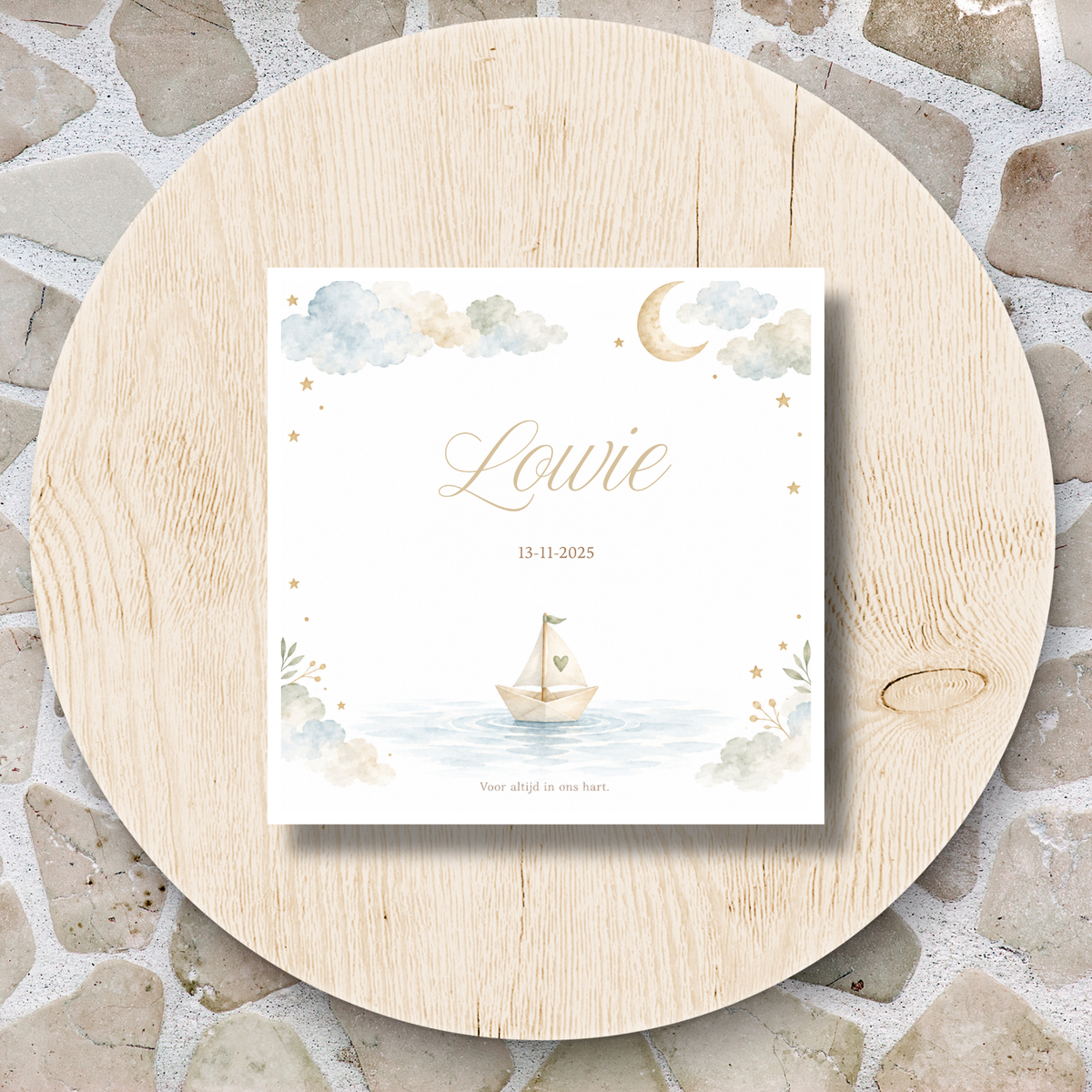 Keramieken herinneringstegeltje ‘Bootje’ – Voor sterrenkindjes – Gepersonaliseerd – 15 × 15 cm (kopie)