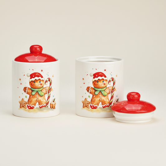 Keramiek Gingerbread Koekemannetje Koekjestrommel  – Rood/Wit 14cm