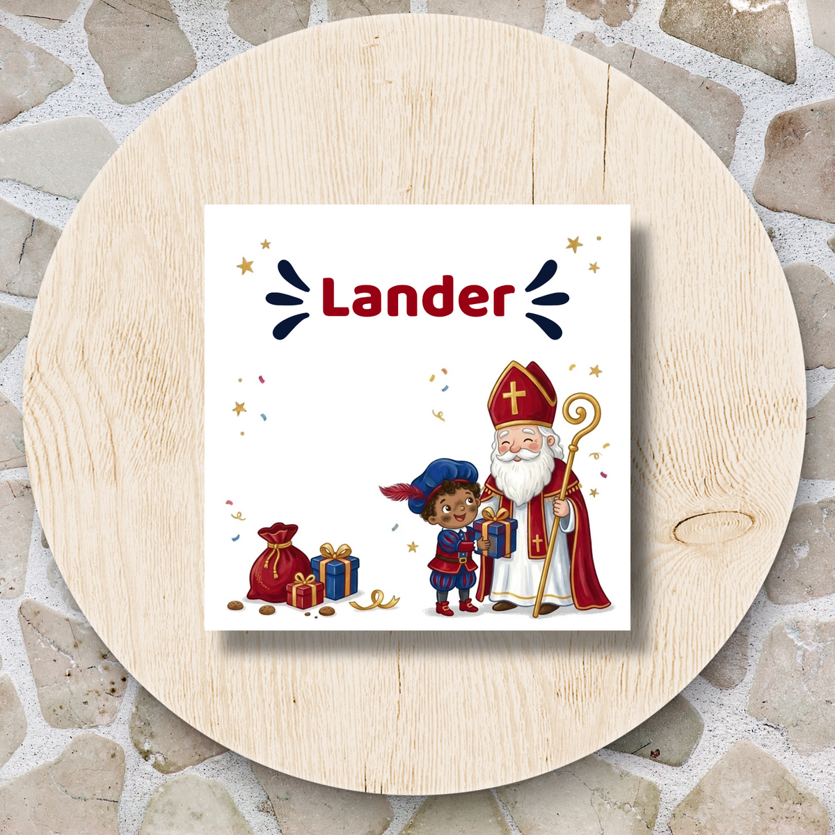 Keramieken tegeltje ‘Sint & Piet’ – Met naam – 15 × 15 cm