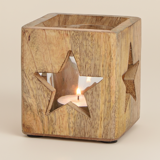Mangohouten Windlicht met Ster (9 cm)